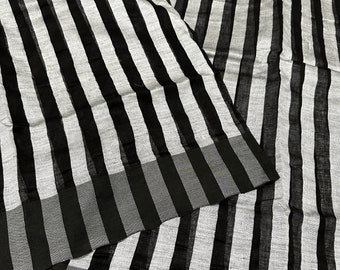 Striped Black Linen Saree / Free Shipping In US