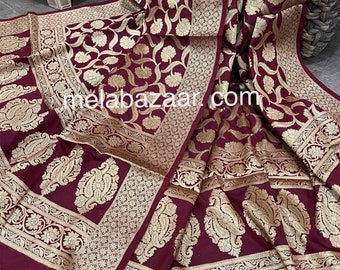 Wine Banarsi Dupatta/Stole/Wrap/ Free Shipping in US