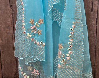 Blue organza dupatta / stole / wrap / Free Shipping in US
