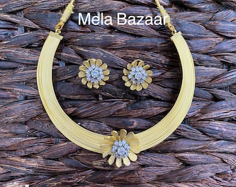 Golden choker necklace and earrings set/ Free Shipping in US