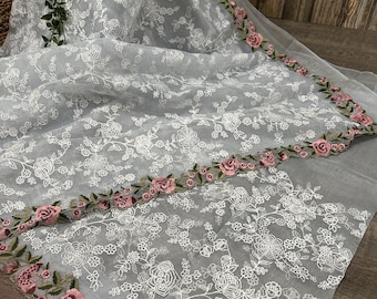 Embroidered Gray Organza Saree / Free Shipping in US