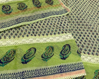 Light Green Printed Pure Cotton Kota Saree /Free Shipping in US