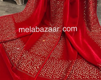 Red Velvet Shawl / Stole / Wrap /Free Shipping in US