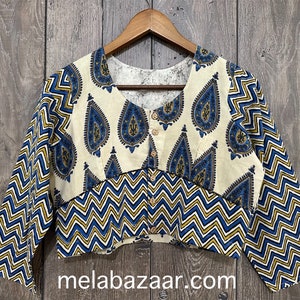 Pure Cotton Saree Blouse / Hand Printed / Sizes Available / Ships from Ohio