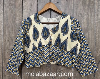 Pure Cotton Saree Blouse / Hand Printed / Sizes Available / Ships from Ohio