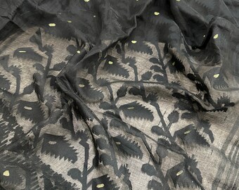 Black Jamdani Saree / Fall Attached/ Free Shipping in US