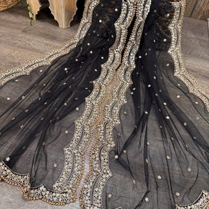 Black Net Dupatta with Sequins / Free Shipping in US