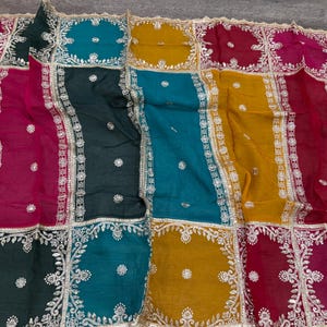 Embroidered Organza Dupatta in Multicolor Patchwork / Free Shipping in US