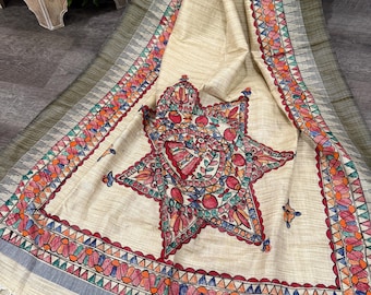 Madhubani Dupatta Khadi Cotton / Free Shipping in US