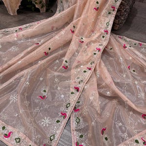 Lightweight Peach Shimmer Net Dupatta /Stole/Wrap, Free Shipping in US