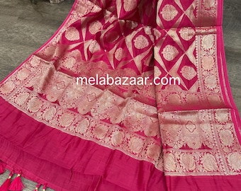 Hot Pink Banarsi Dupatta / Chanderi Silk by Cotton / Free Shipping in US