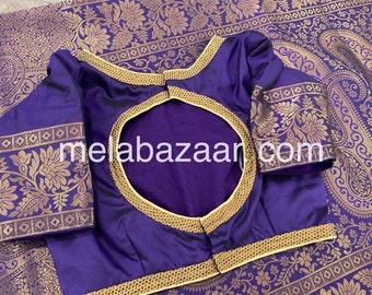 Purple Banarsi Saree with Blouse / Vegan Silk /Size 32/ Free Shipping In US