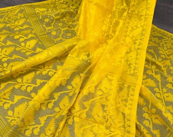 Yellow Jamdani Dupatta / Extra Wide / 90 by 48 inches / Free Shipping in US