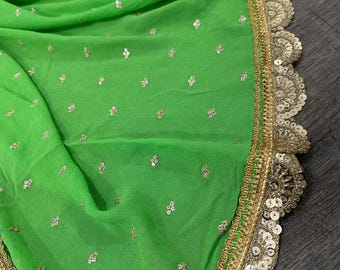 Parrot Green Fine Georgette Dupatta / Stole/Wrap, Free Shipping in US