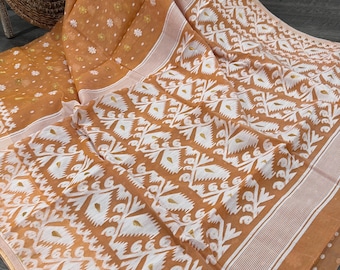 Pale Orange Soft Jamdani Saree / Fall Attached /Free Shipping In US