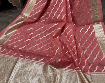 Peach Banarasi Dupatta /Stole/Wrap/ Free Shipping in US