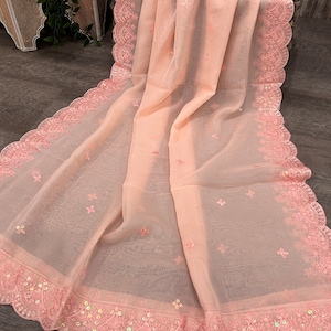 Lightweight Peach Organza Dupatta /Bridesmaids Stole/Wrap, Free Shipping in US