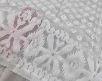 White Jamdani Saree / Fall Attached/ Free Shipping in US
