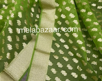 Green Organza Banarsi Dupatta / Handloom Dupatta / Free Shipping in US