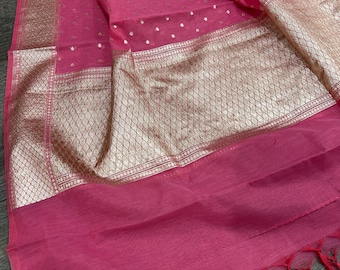 Pink Banarsi Handloom Dupatta / Cotton Silk / Free Shipping in US