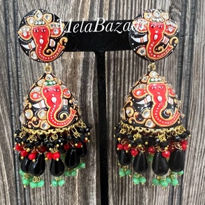 Black Meenakari Jhumka Earrings/Free Shipping in US