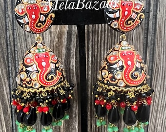 Black Meenakari Jhumka Earrings/Free Shipping in US