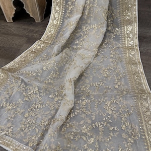 Embroidered White Organza Dupatta / Free Shipping in US