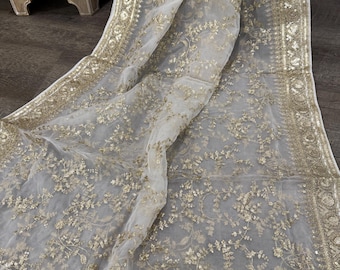 Embroidered White Organza Dupatta / Free Shipping in US