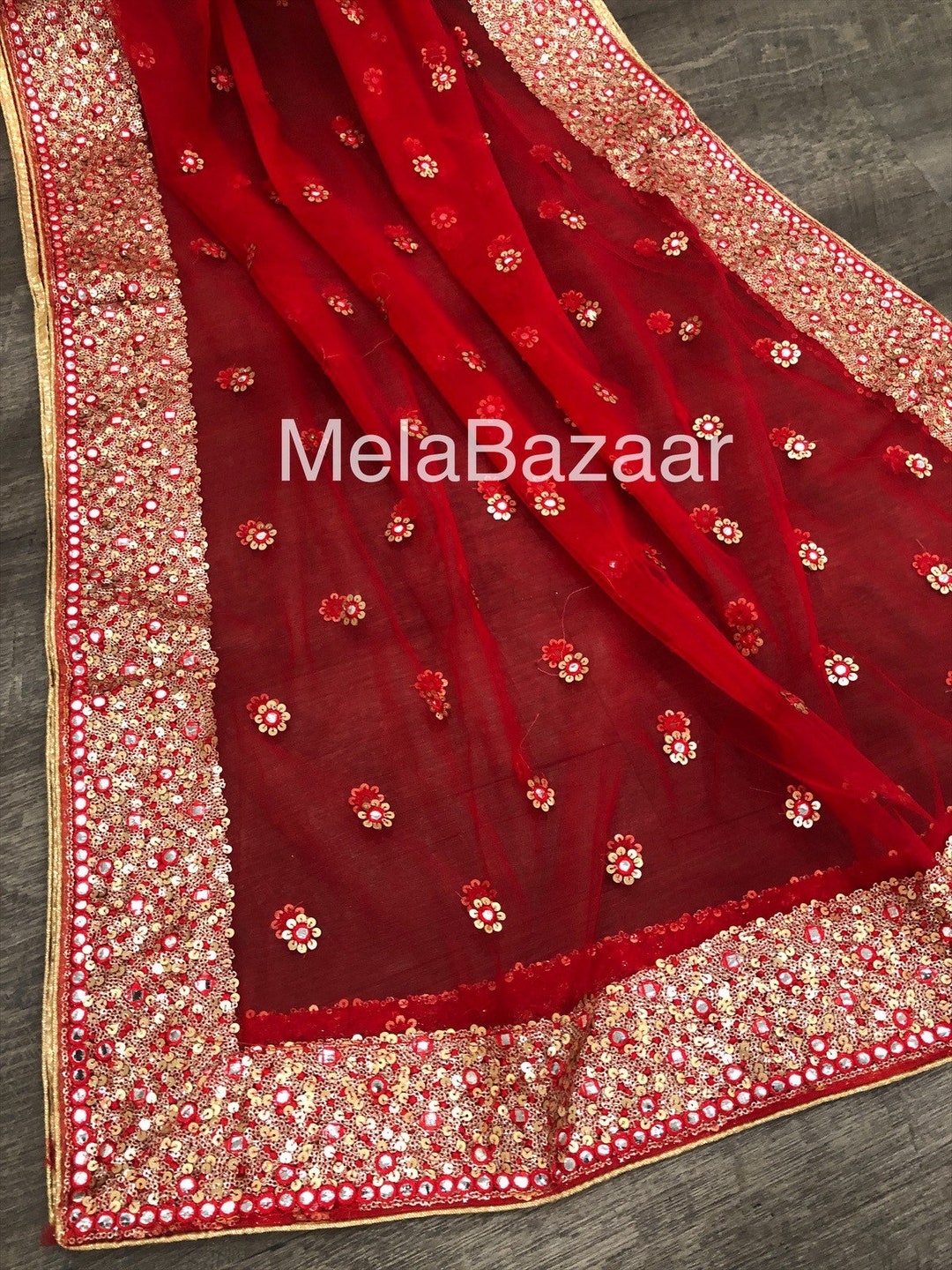 Designer Embroidered Red Net Dupatta /stole/wrap/free Shipping in US - Etsy