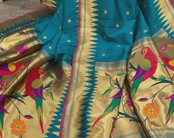 Teal Paithani Dupatta / Free Shipping in US