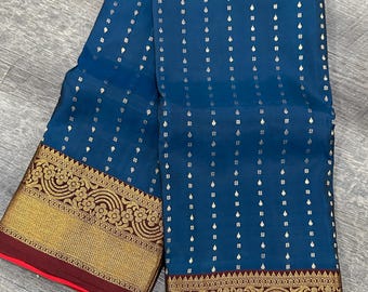 Pure Silk Kanjivaram Red and Blue Saree / SILK MARK /Free Shipping In US