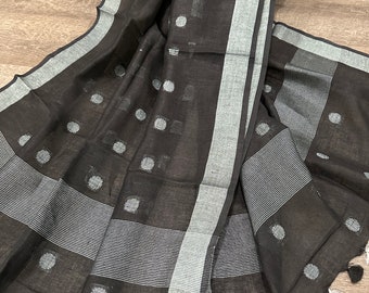 Black Pure Linen Dupatta /Stole/Wrap, Free Shipping in US
