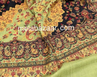 Green Pure Wool Shawl/ wrap / scarf/ stole, 80 in by 28 in /Free Shipping in US