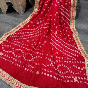 Bandhej dupatta mit gota Spitzenborte / Tie and dye schal / Art Silk