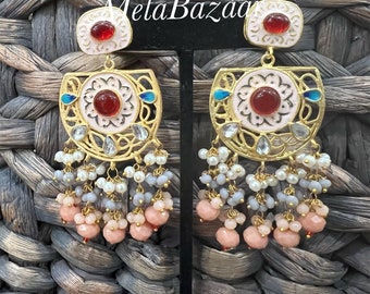 Meenakari Light Peach Indian Earrings/ Free Shipping in US