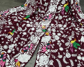 Embroidered Wine Color Dupatta /Shawl / Stole / Wrap /Free Shipping in US