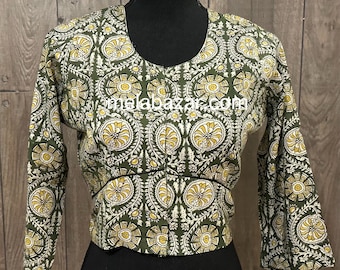 Pure Cotton Block Print Saree Blouse / Sizes Available / Ships from Ohio