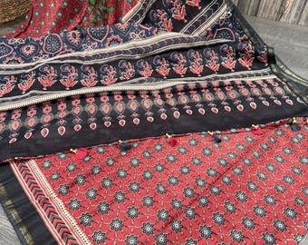 Ajrakh Print Cotton Silk Saree /Ships from Ohio