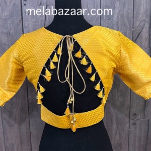 Yellow Brocade Blouse for Saree /Free Shipping in US
