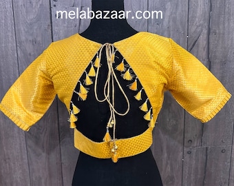 Yellow Brocade Blouse for Saree /Free Shipping in US