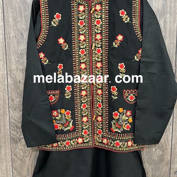 Men's Black Kurta and Jacket Koti / Free Shipping in US