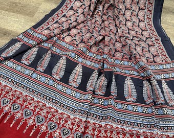 Pure Cotton Hand Printed Ajrakh Dupatta / Shawl/ Wrap / Free Shipping in US