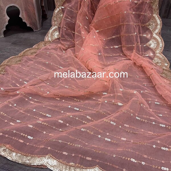 Peach Net Dupatta / Lightweight  Stole / Wrap / Free Shipping in US