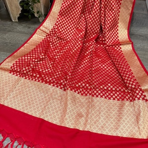 Red Banarasi Dupatta /Stole/Wrap/ Free Shipping in US