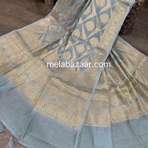 Grayish Blue Banarsi Dupatta / Chanderi Silk Cotton /Stole/Wrap/ Free Shipping in US