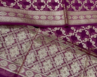 Purple Handlooom Banarsi Organza Dupatta /Stole/Wrap/ Free Shipping in US