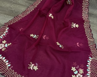 Ruby wine organza dupatta / stole / wrap / Free Shipping in US