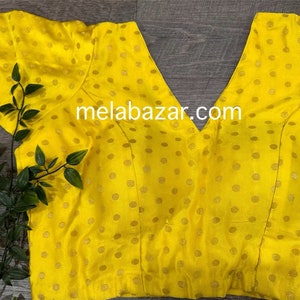 Yellow Blouse for Saree / Satin Banarsi / Free shipping in US
