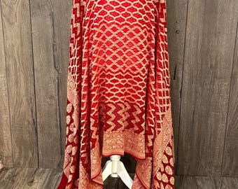 Maroon and Red Bandhej Banarasi Dupatta / Shawl / Pure Silk Georgette / Free Shipping in US