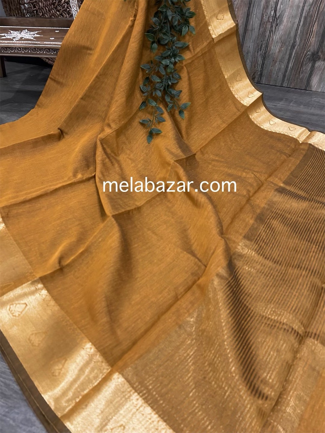 Ochre Saree / Chanderi Cotton by Silk Saree / Vegan Saree / Etsy